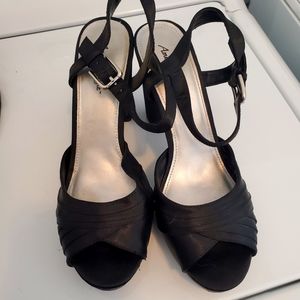 Black satin heels